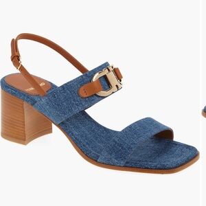 Ferragamo Lou Denim Sandals with Brown Accents